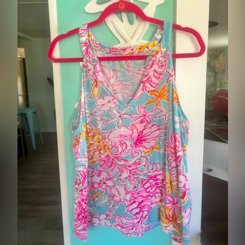 Lilly Pulitzer Pink and Blue Floral Tank Top